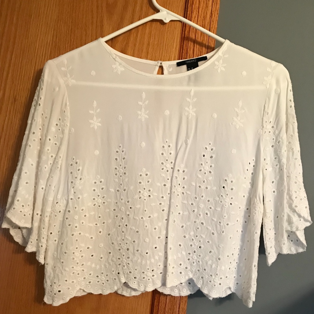 White eyelet detailed top